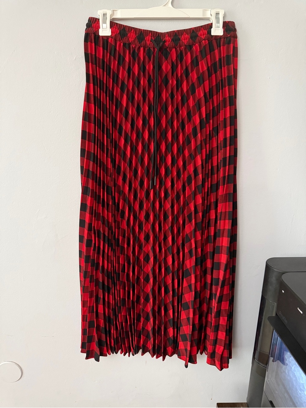 Woolrich Red and Black Pleated Maxi Skirt